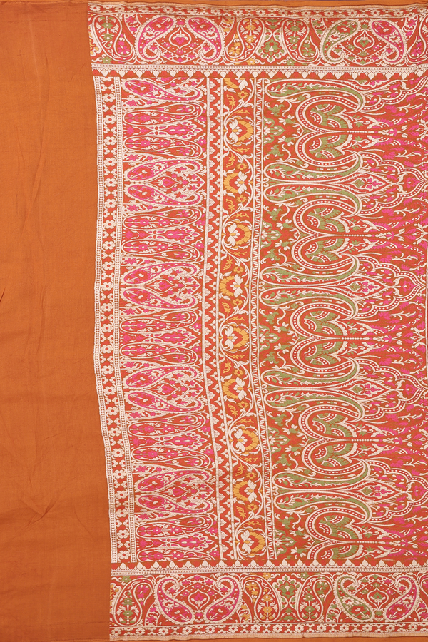 Banarasi Silk Saree In Rust Orange With Paisley Border