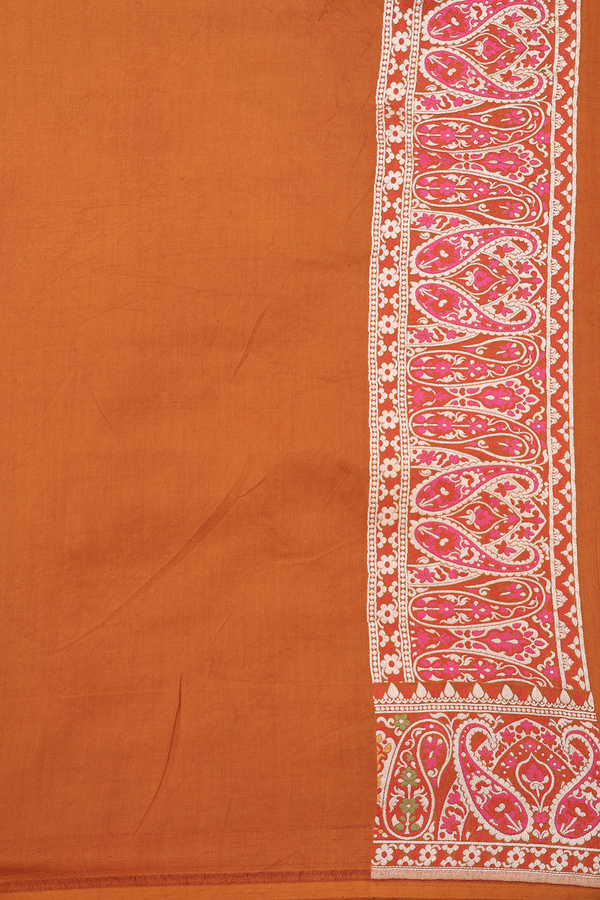 Banarasi Silk Saree In Rust Orange With Paisley Border