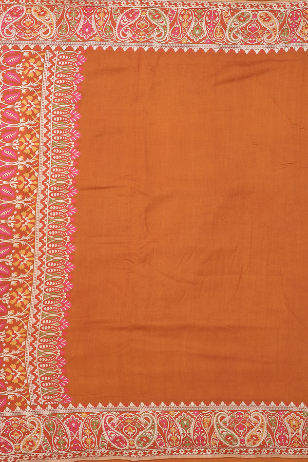 Banarasi Silk Saree In Rust Orange With Paisley Border