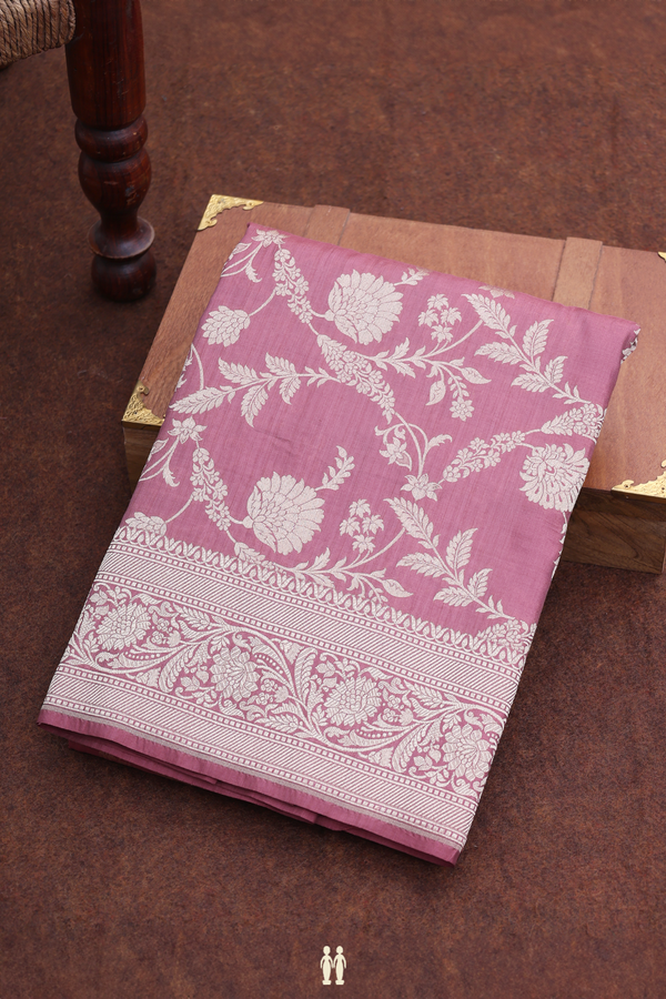 Banarasi Silk Saree In Dusty Rose With Floral Design