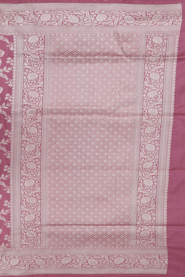 Banarasi Silk Saree In Dusty Rose With Floral Design