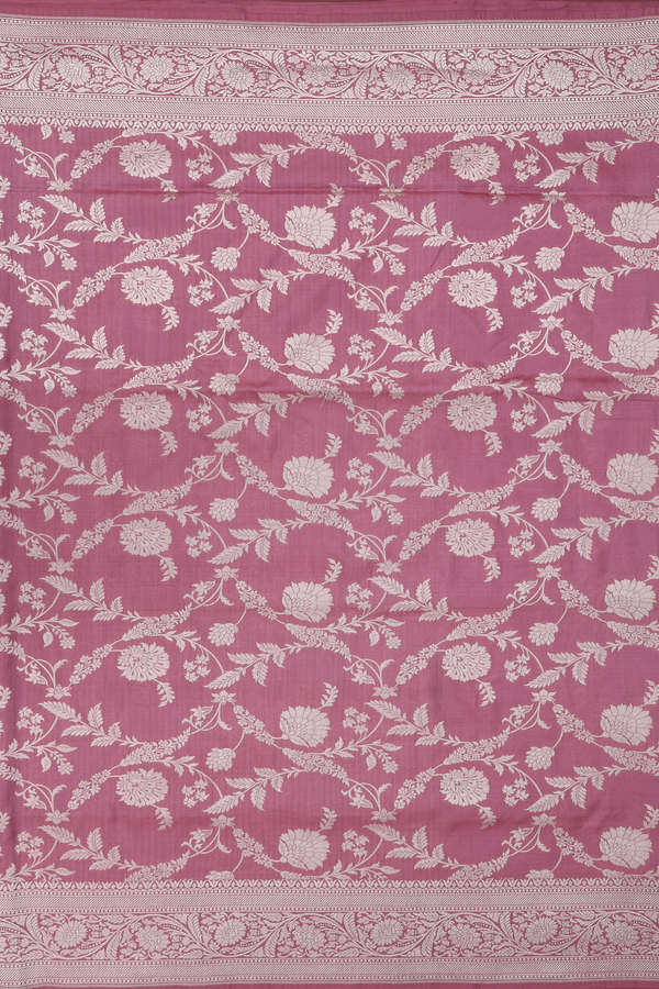 Banarasi Silk Saree In Dusty Rose With Floral Design