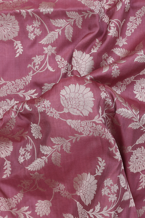 Banarasi Silk Saree In Dusty Rose With Floral Design