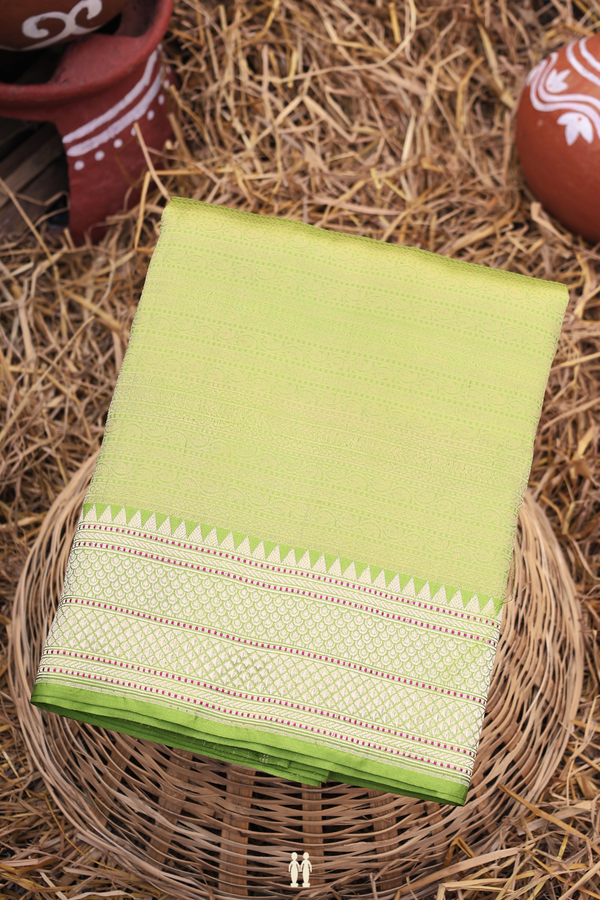 Banarasi Silk Saree In Pear Green With Brocade Design