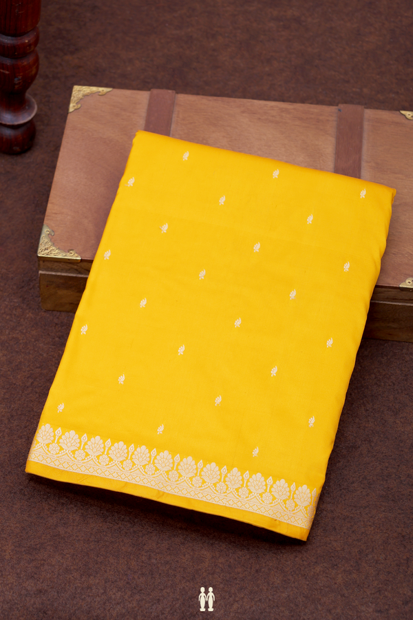 Banarasi Silk Saree In Bright Yellow With Threadwork Buttis
