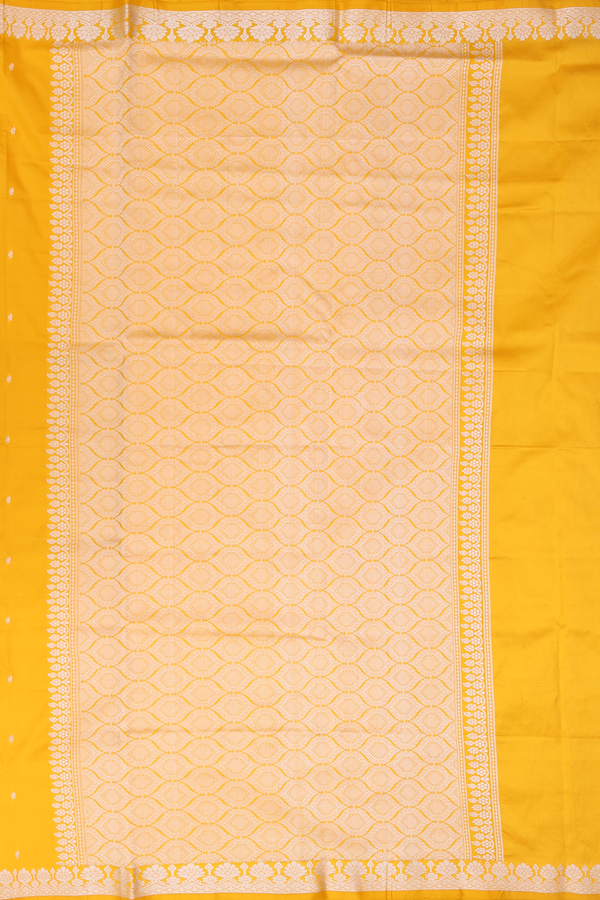 Banarasi Silk Saree In Bright Yellow With Threadwork Buttis