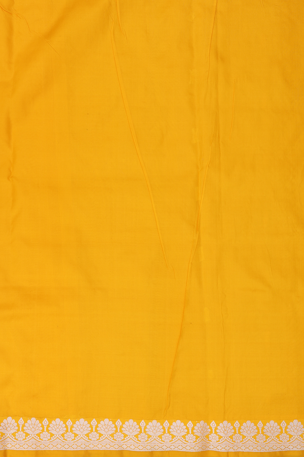 Banarasi Silk Saree In Bright Yellow With Threadwork Buttis