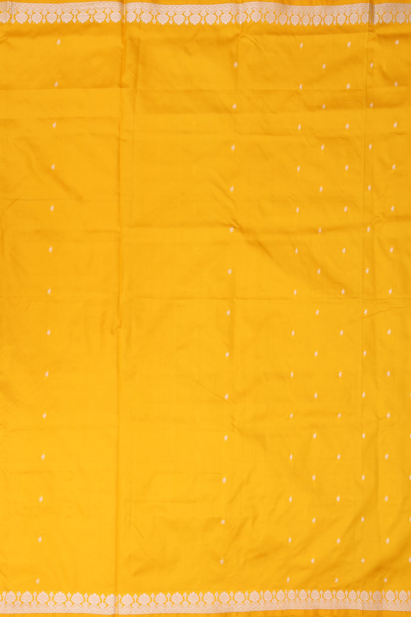 Banarasi Silk Saree In Bright Yellow With Threadwork Buttis