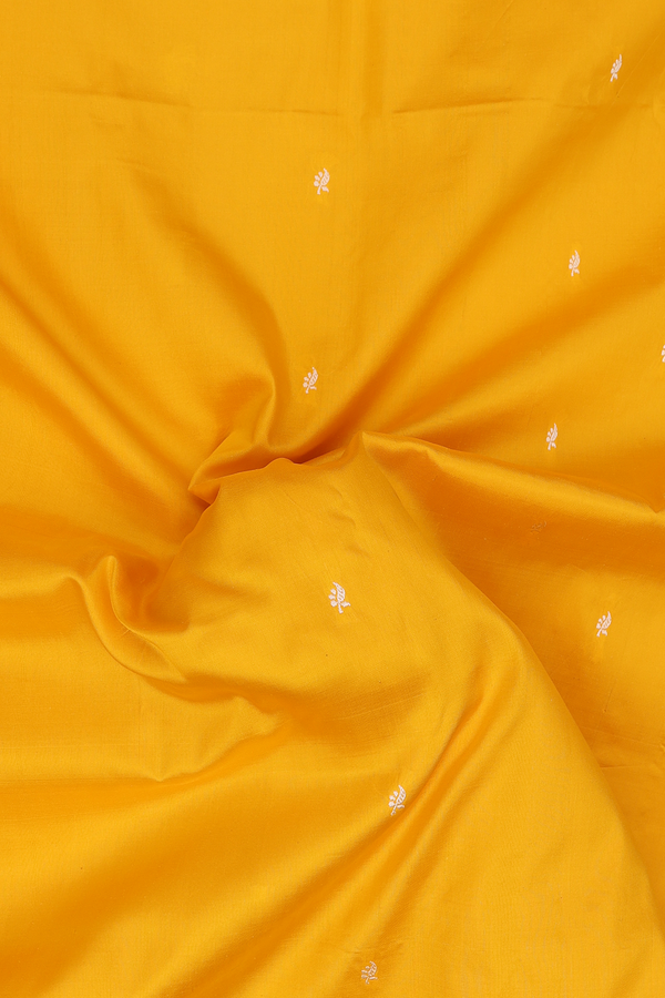 Banarasi Silk Saree In Bright Yellow With Threadwork Buttis