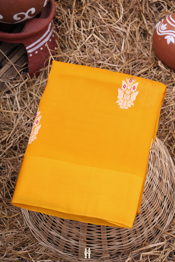 Organza Silk Saree In Honey Orange With Floral Motifs