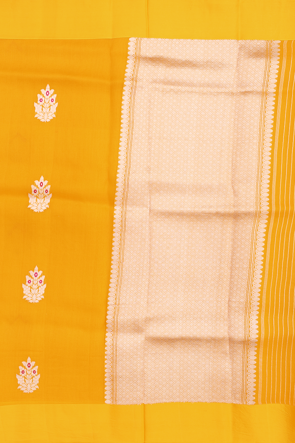 Organza Silk Saree In Honey Orange With Floral Motifs