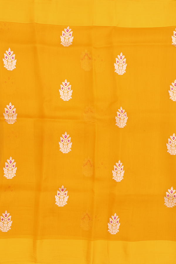 Organza Silk Saree In Honey Orange With Floral Motifs
