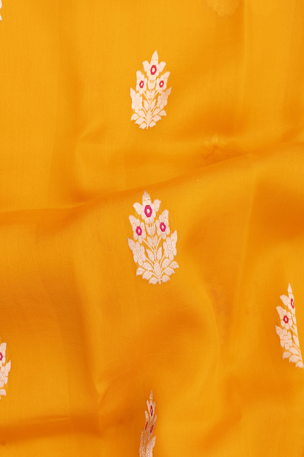 Organza Silk Saree In Honey Orange With Floral Motifs