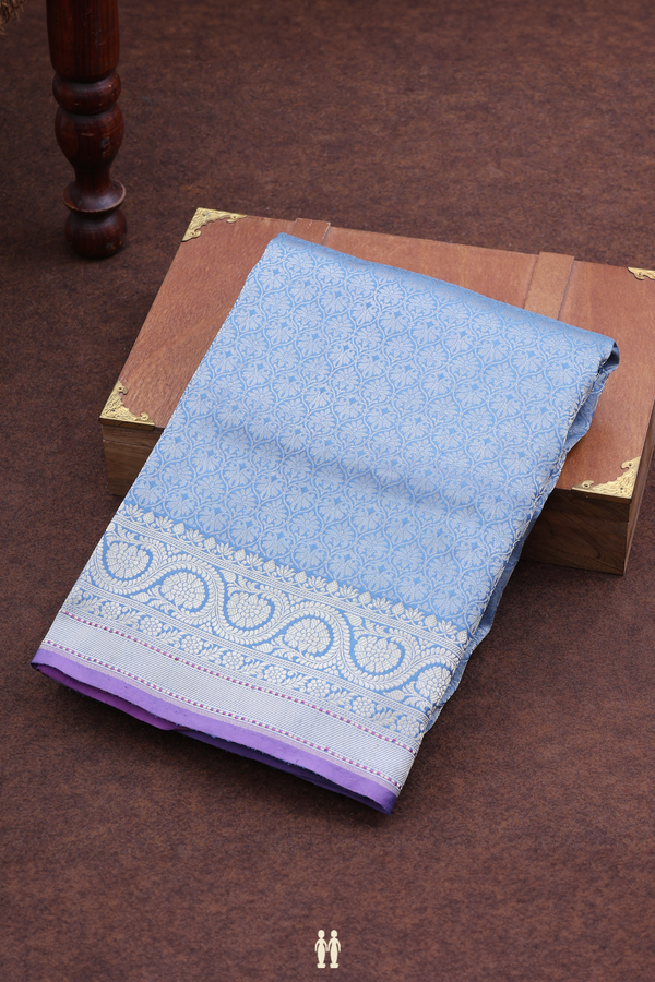Banarasi Silk Saree In Dusty Blue With Brocade Design