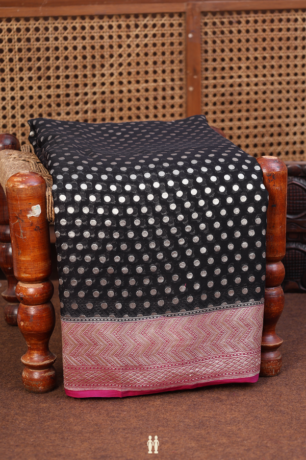Georgette Banarasi Silk Saree In Black With Polka Buttas