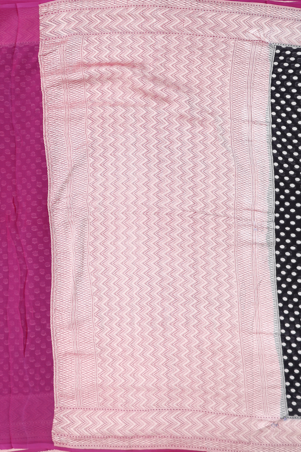 Georgette Banarasi Silk Saree In Black With Polka Buttas