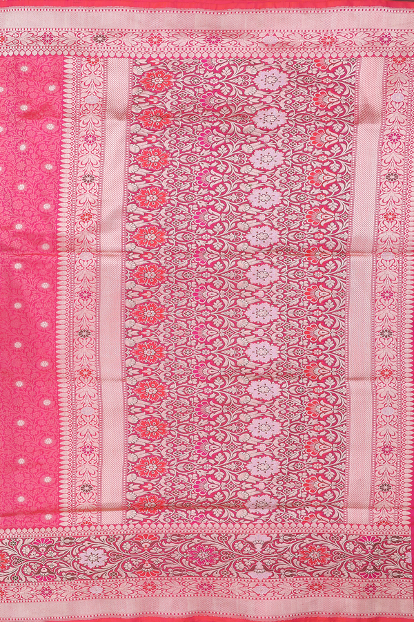 Banarasi Silk Saree In Pink With Floral Design