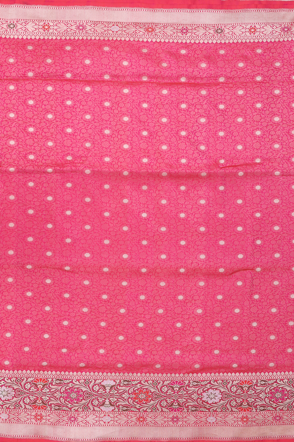 Banarasi Silk Saree In Pink With Floral Design