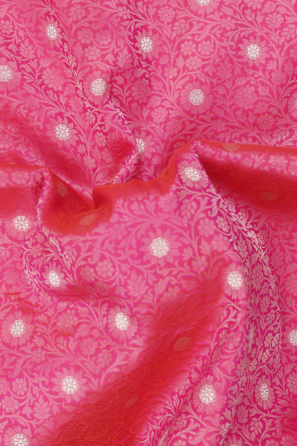 Banarasi Silk Saree In Pink With Floral Design