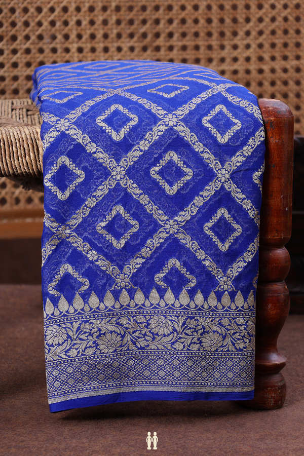 Georgette Banarasi Silk Saree In Indigo Blue Diamond Design