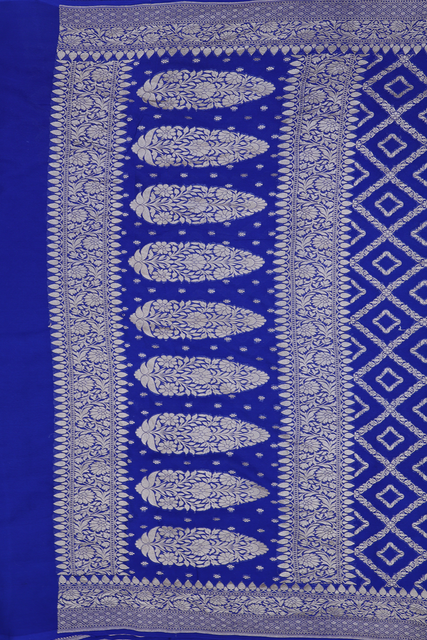Georgette Banarasi Silk Saree In Indigo Blue Diamond Design