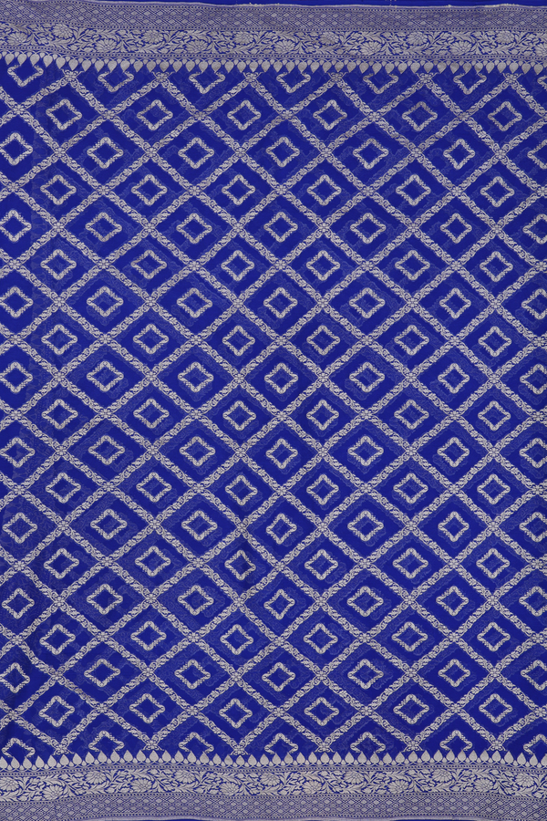 Georgette Banarasi Silk Saree In Indigo Blue Diamond Design