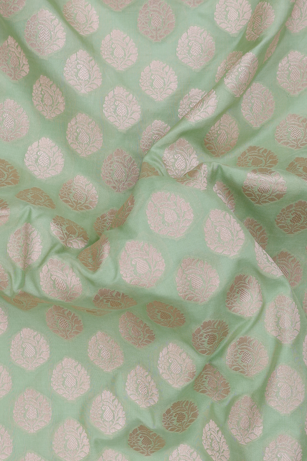 Banarasi Silk Saree In Pastel Green With Zari Buttas