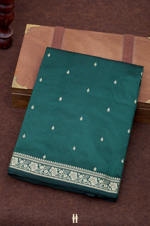 Banarasi Silk Saree In Forest Green With Threadwork Buttis