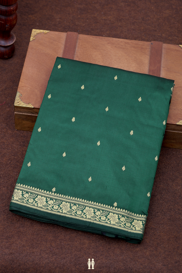 Banarasi Silk Saree In Forest Green With Threadwork Buttis