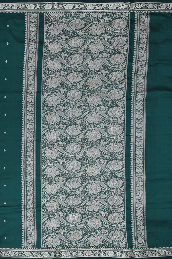 Banarasi Silk Saree In Forest Green With Threadwork Buttis