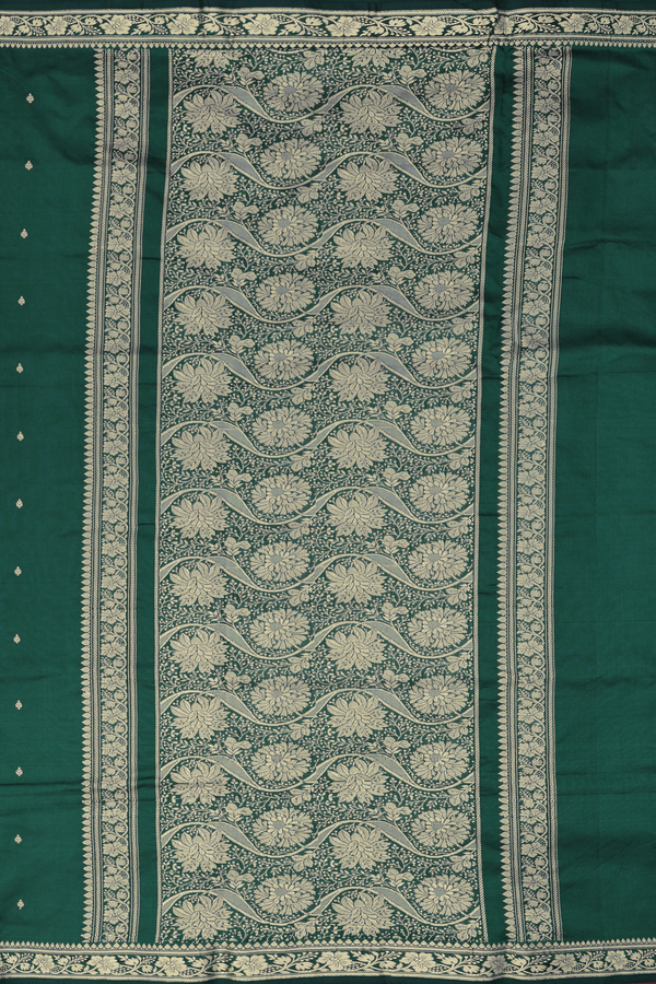Banarasi Silk Saree In Forest Green With Threadwork Buttis