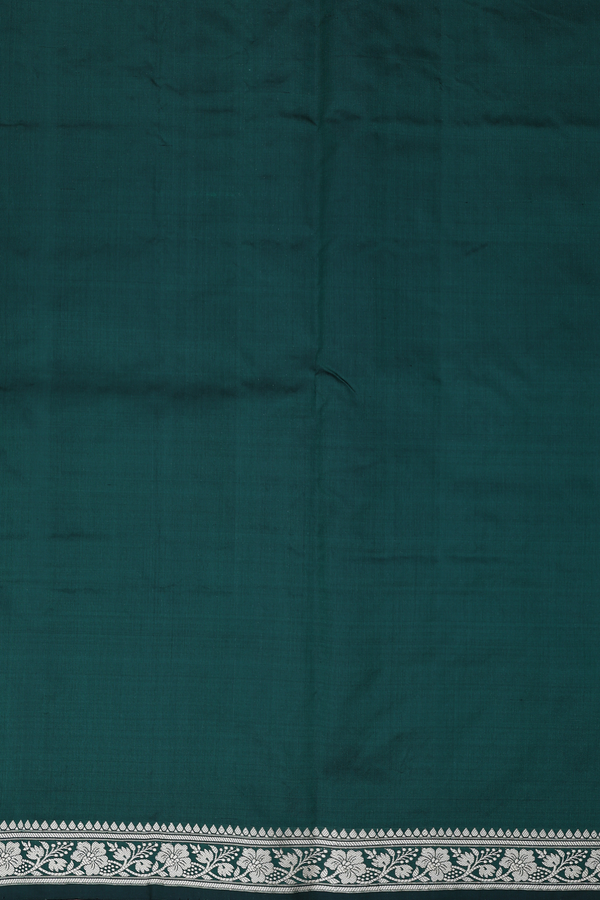 Banarasi Silk Saree In Forest Green With Threadwork Buttis
