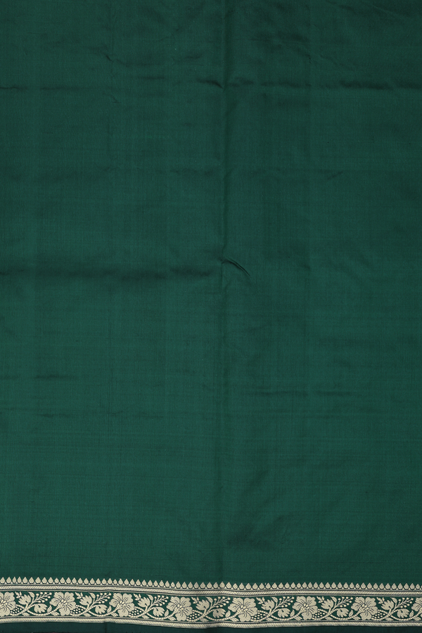 Banarasi Silk Saree In Forest Green With Threadwork Buttis