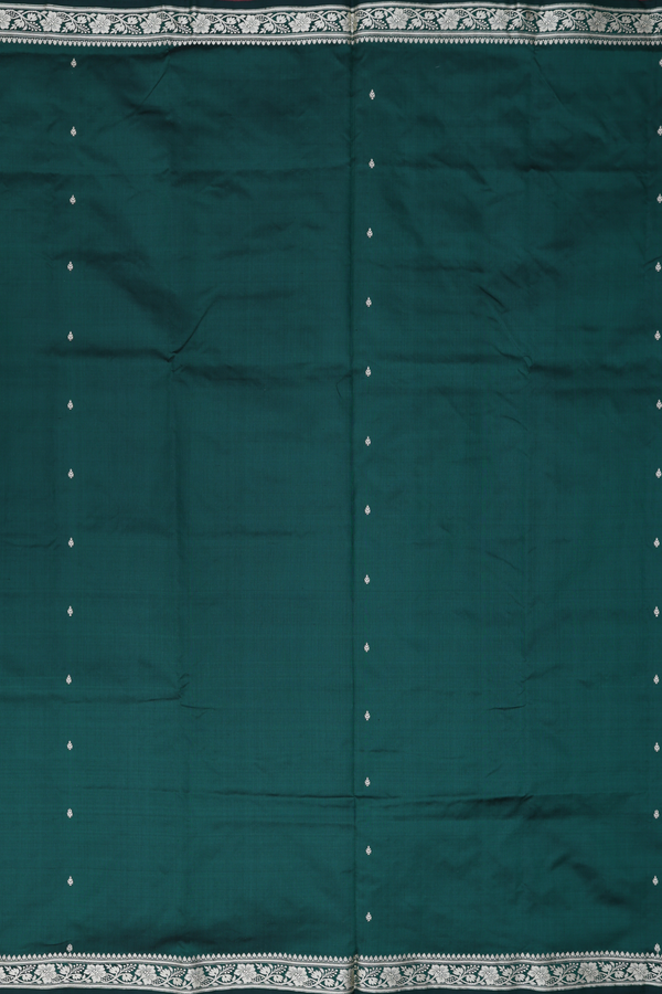 Banarasi Silk Saree In Forest Green With Threadwork Buttis