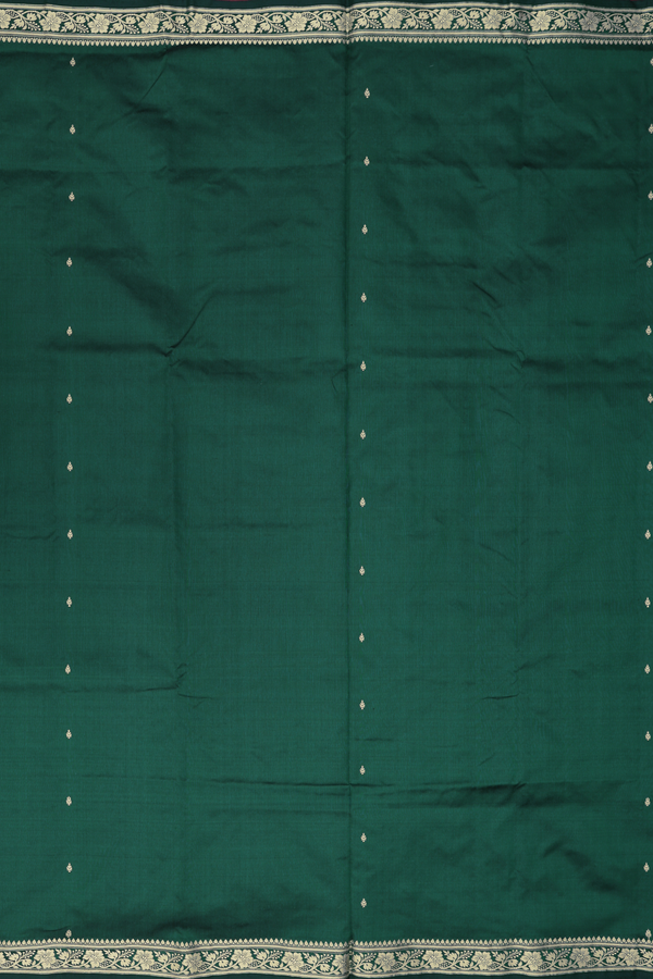Banarasi Silk Saree In Forest Green With Threadwork Buttis