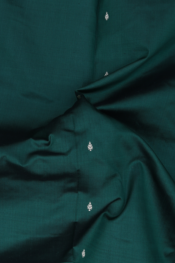 Banarasi Silk Saree In Forest Green With Threadwork Buttis