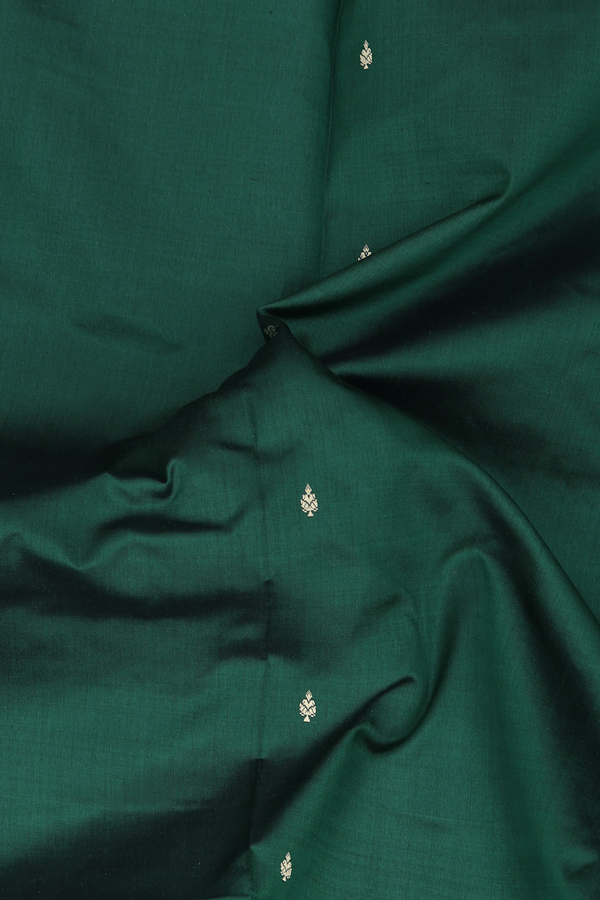 Banarasi Silk Saree In Forest Green With Threadwork Buttis