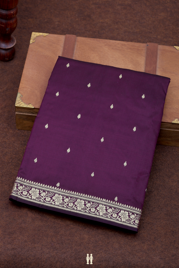 Banarasi Silk Saree In Deep Purple With Threadwork Buttis