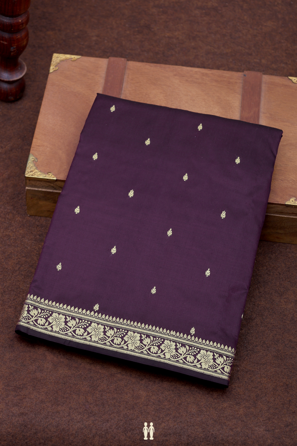 Banarasi Silk Saree In Deep Purple With Threadwork Buttis