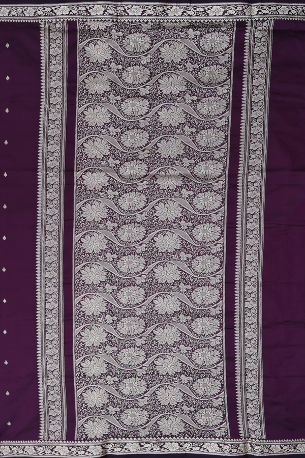 Banarasi Silk Saree In Deep Purple With Threadwork Buttis