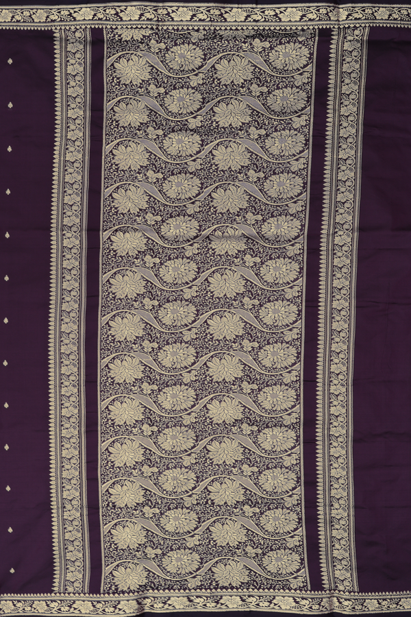 Banarasi Silk Saree In Deep Purple With Threadwork Buttis