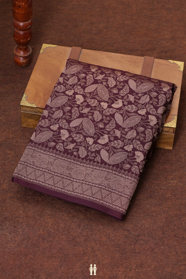 Banarasi Silk Saree In Brown With Floral Design