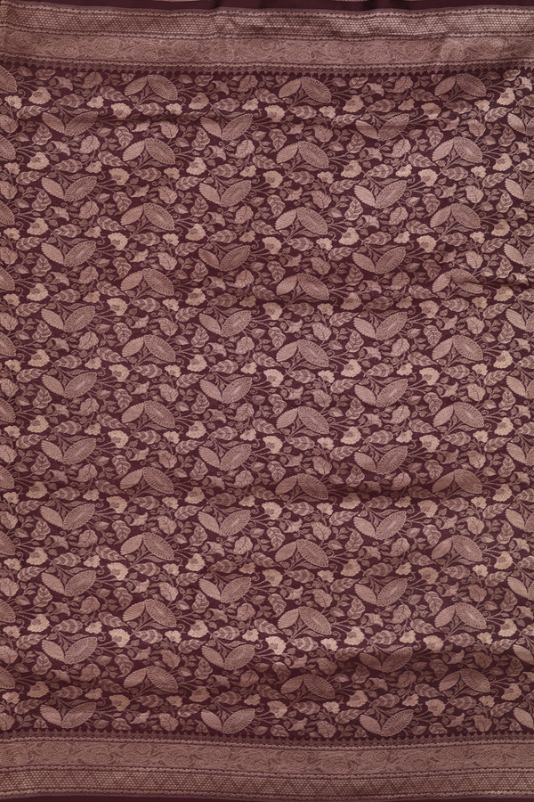 Banarasi Silk Saree In Brown With Floral Design