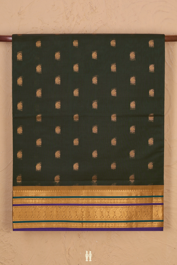 Venkatagiri Cotton Saree In Dark Green With Paisley Buttas