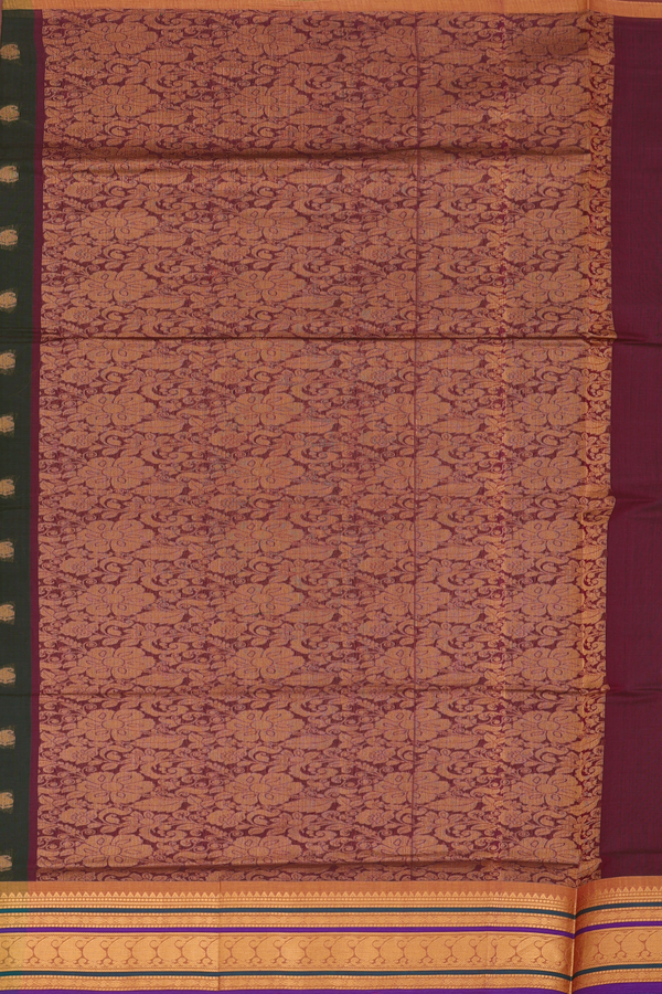 Venkatagiri Cotton Saree In Dark Green With Paisley Buttas