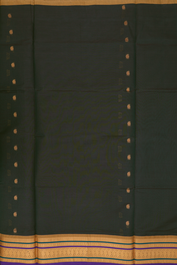 Venkatagiri Cotton Saree In Dark Green With Paisley Buttas