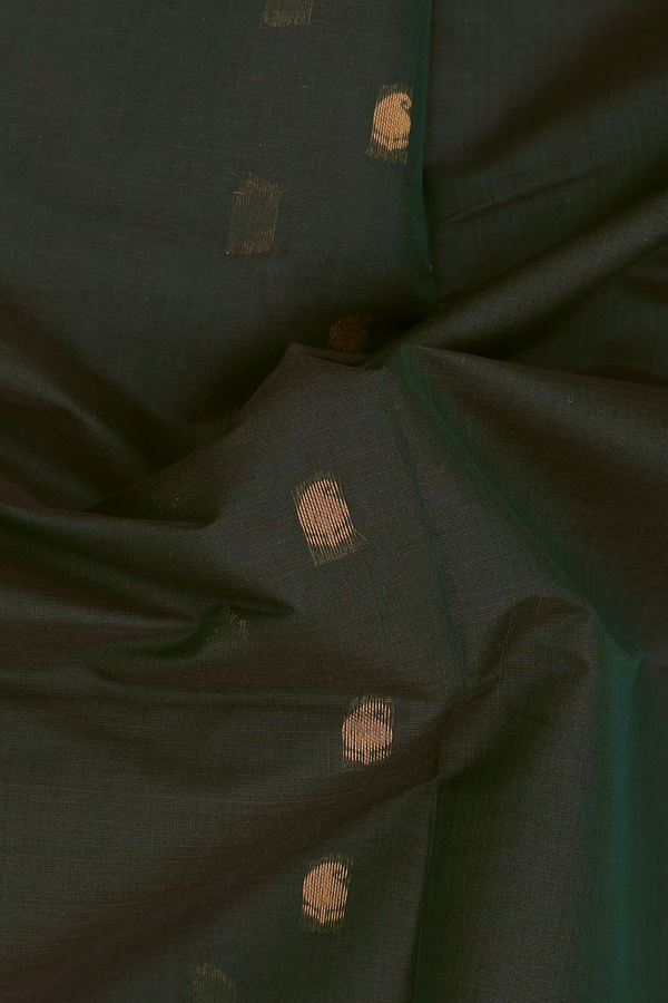 Venkatagiri Cotton Saree In Dark Green With Paisley Buttas