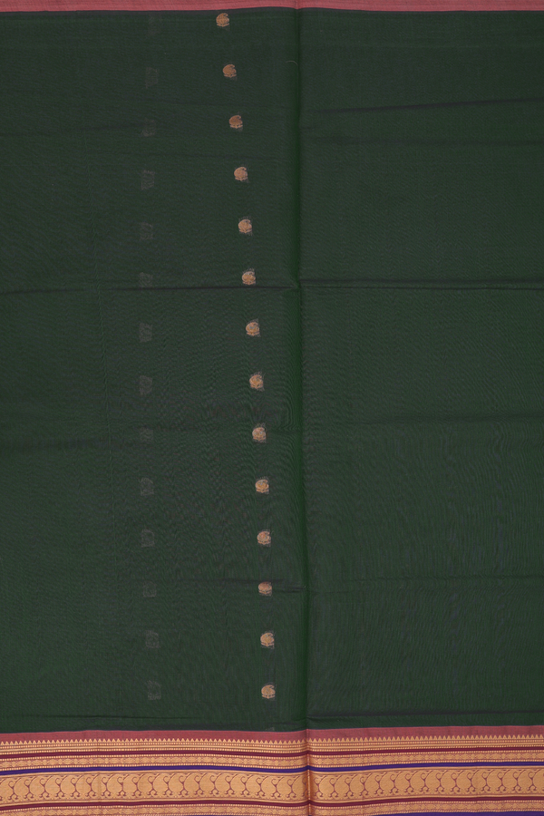 Venkatagiri Cotton Saree In Dark Green With Paisley Buttas