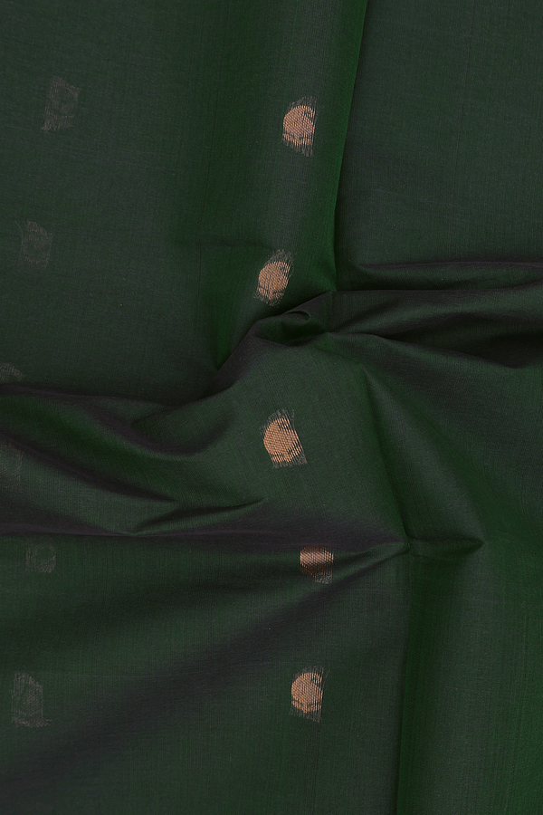 Venkatagiri Cotton Saree In Dark Green With Paisley Buttas