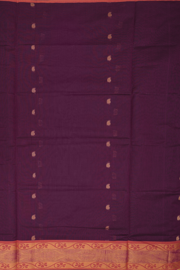 Venkatagiri Cotton Saree In Purple With Paisley Buttas